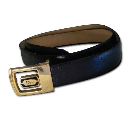 Vintage Christian Dior Belt Buckle on Imported Cowhide Belt Genuine Vintage CHRISTIAN DIOR Logo Reversible Black Brown  main image 2